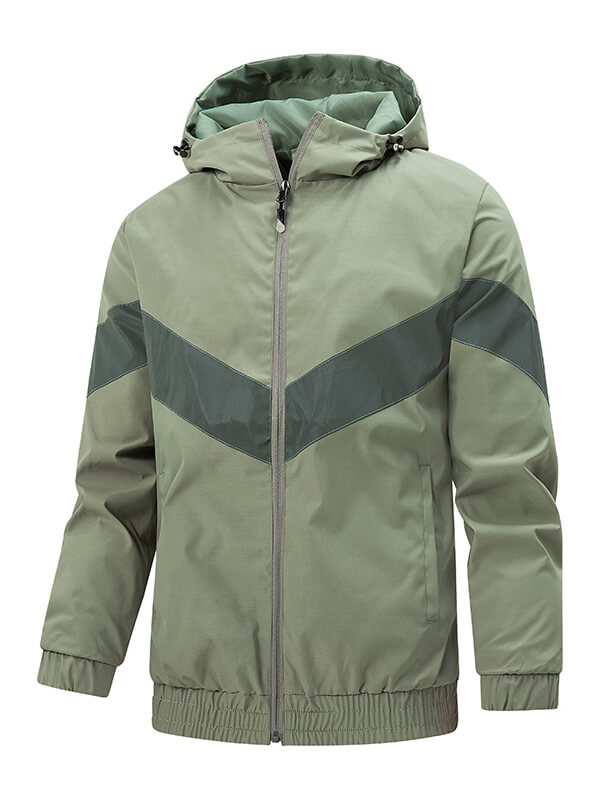 Men's hooded thin jacket with reflective strips in light green, SF0864. Durable polyester, regular-fit for sports in low light conditions.